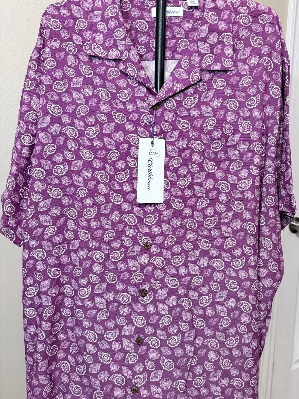 Caribbean Men's Big & Tall 3XB Purple/White Floral Button-Up Shirt SS Tropical